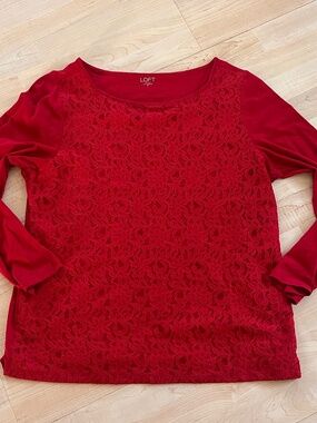 Women’s Loft Outlet Red Doily Crochet Top Longsleeve XL Blouse